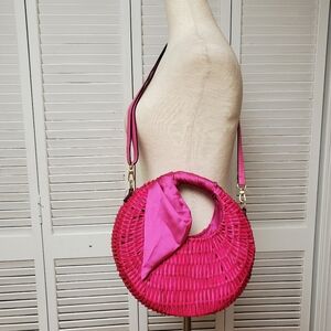 NWT SCOOP Pink Straw Crescent Crossbody Bag